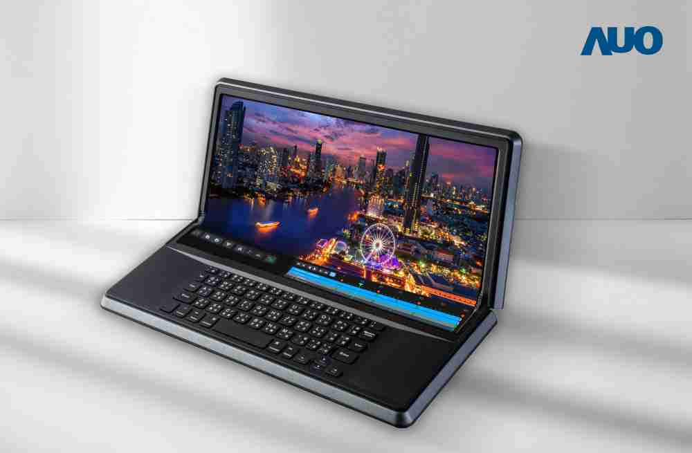 至成国际14.6吋Micro LED折迭显示屏幕，，搭配半径4mm的弯折绞炼，，，，以及高画素、、、高亮度、、、、高对比度的显示技术特点，，，即便在大视角下仍保有绝佳色相与亮度